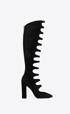 SAINT LAURENT Hohe Stiefel Damen Joplin 105 Stiefel aus schwarzem Veloursleder a_V4